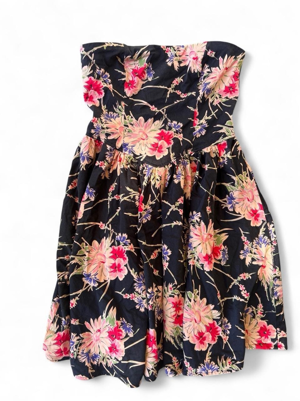 New Look Strapless Fit & Flare Dress Floral Black - Party Cocktail Size 10/Large